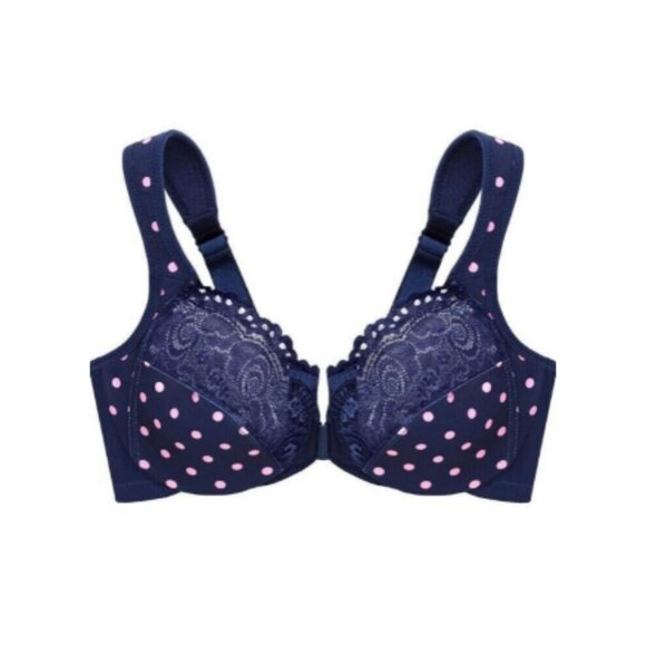 **Glamorise** Wonderwire Front-closure Bra Underwire #1245 Blue Polka Dot - Picture 3 of 9